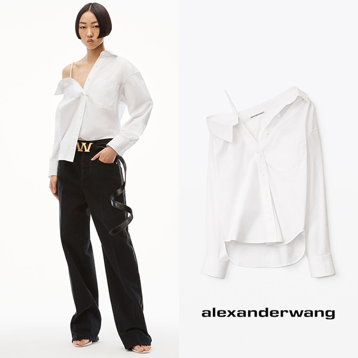 alexanderwang 알렉산더왕 컴팩트한 코튼 오프숄더 화이트 셔츠