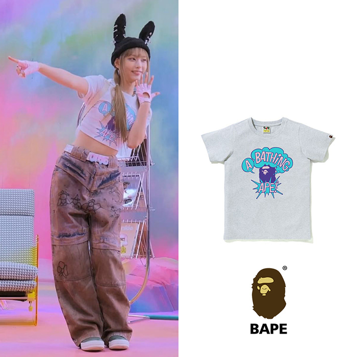 BAPE 베이프 그레이 카툰 컬리지 티셔츠 (해린 착용)