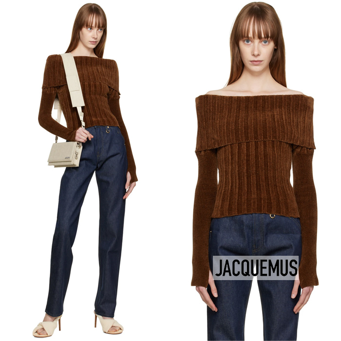 JACQUEMUS 자크뮈스 브라운 오프숄더 스웨터
