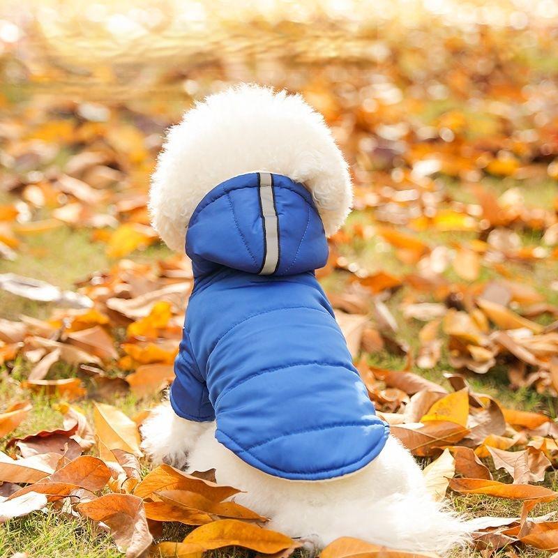 [기본상품] 강아지 겨울옷 모자 후드 하네스 구멍 보온 패딩 조끼(상품코드 : P0000DYA)