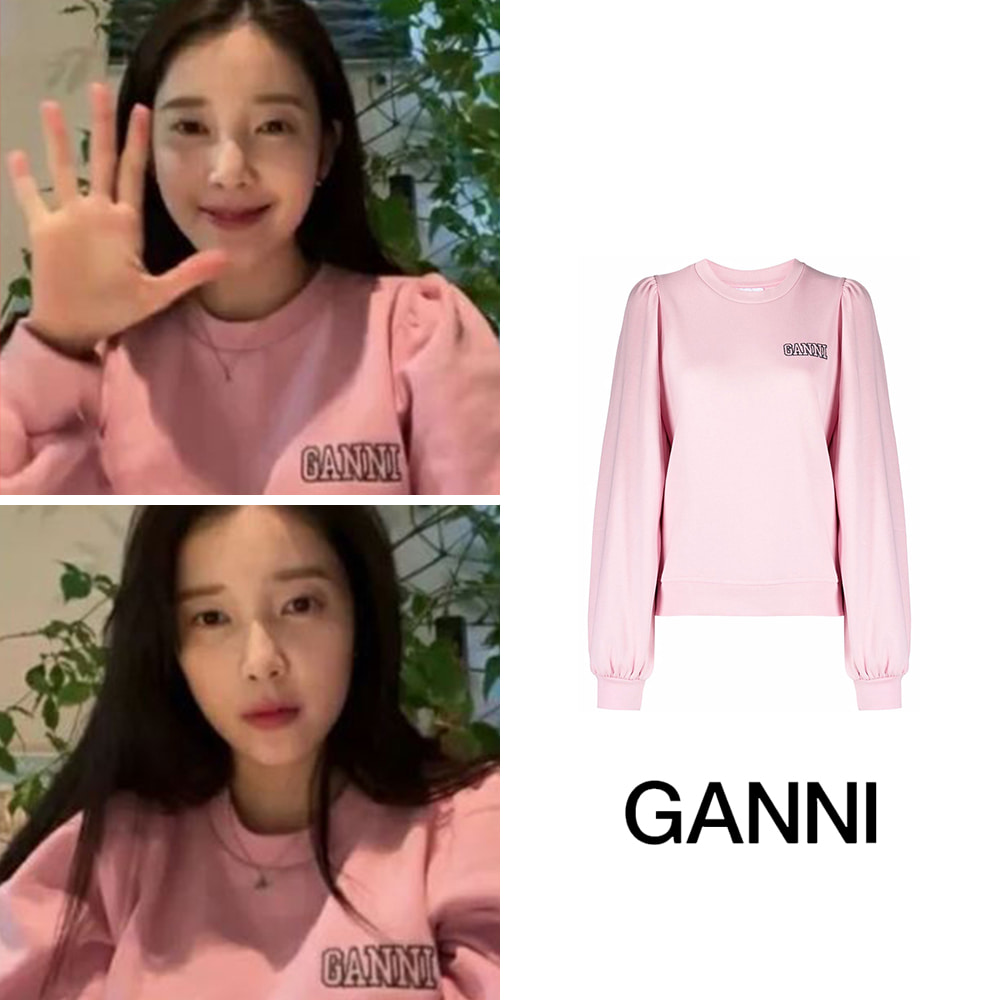 [GANNI] 가니 핑크 소프트웨어 아이솔리 퍼프 숄더 맨투맨 스웨트셔츠 (윤채경 착용)