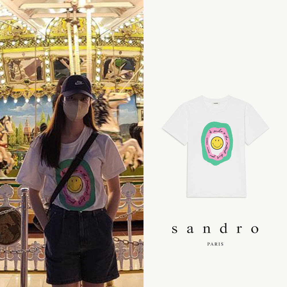 [SANDRO] 산드로 스마일 페이스 프린트 티셔츠 (전소민 착용)