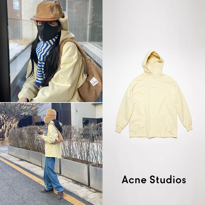 Acne Studios 아크네 스튜디오 로고 옐로우 후드 스웨트셔츠 (수지 착용)