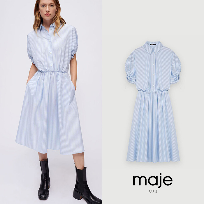 maje 마쥬 하늘색 스트라이프 셔츠 드레스