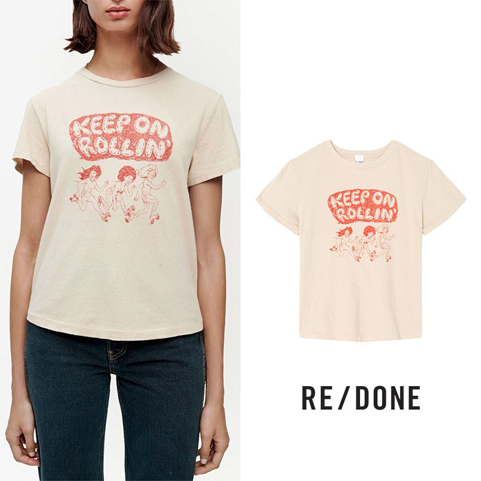 REDONE 리던 라이트 베이지 그래픽 프린트 반소매 티셔츠