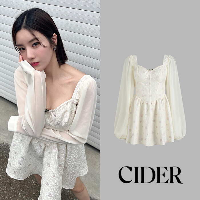CIDER 샵사이다 플로럴 퍼프 슬리브 미니 드레스 원피스 (권은비 착용)