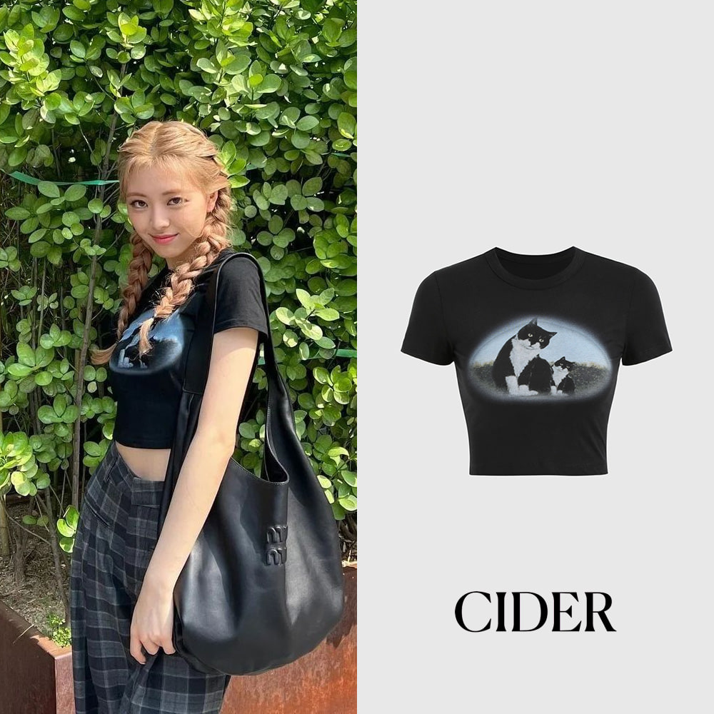 [CIDER] 샵사이다 고양이 프린트 크롭 티셔츠 (유나 착용)