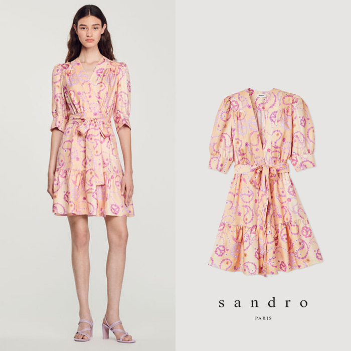 SANDRO 산드로 PEACE&amp;LOVE 프린트 실크 드레스