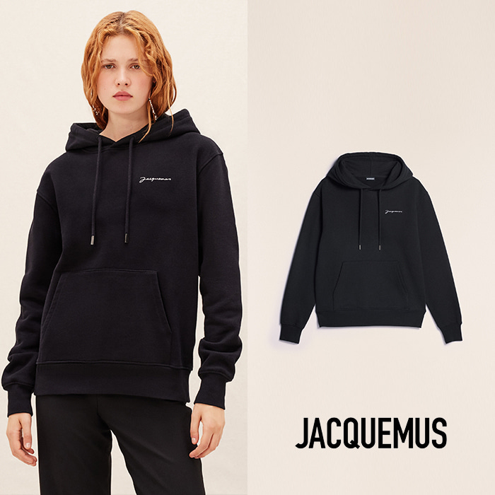 JACQUEMUS 자크뮈스 남녀공용 자수 로고 블랙 후드티