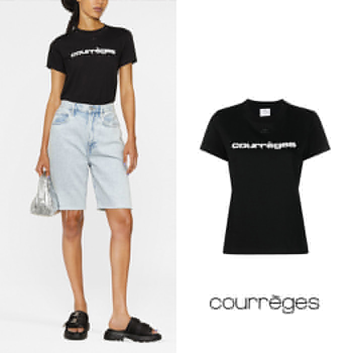 courreges 쿠레주 로고 프린트 블랙 반팔 티셔츠