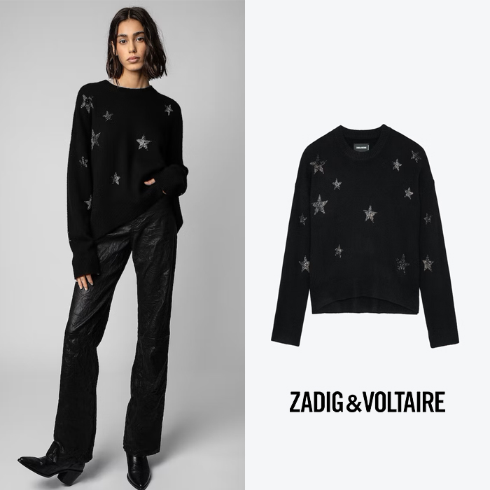 ZADIG&amp;VOLTAIRE 쟈딕앤볼테르 블랙 MARKUS STARS 캐시미어 스웨터