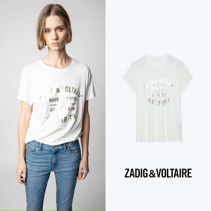 ZADIG&amp;VOLTAIRE 쟈딕앤볼테르 에크루 산책 문장 티셔츠