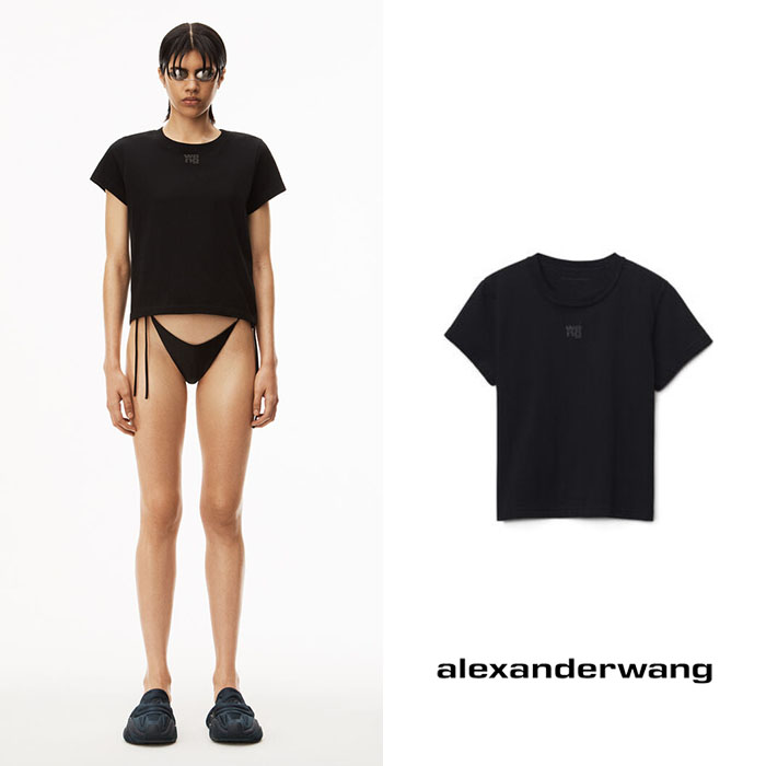 alexanderwang 알렉산더왕 블랙 코튼 저지 퍼프 로고 쉬렁큰 티셔츠