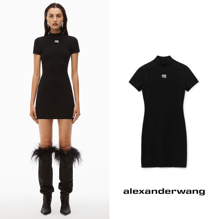 alexanderwang 바디콘 니트 모크 넥 티셔츠 블랙 드레스 (가을 착용)