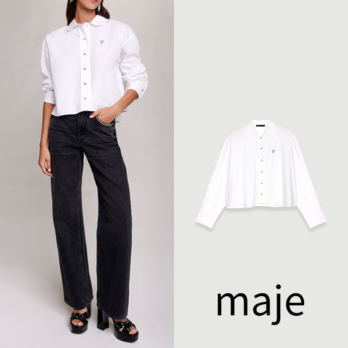 maje 마쥬 숏 화이트 코튼 셔츠