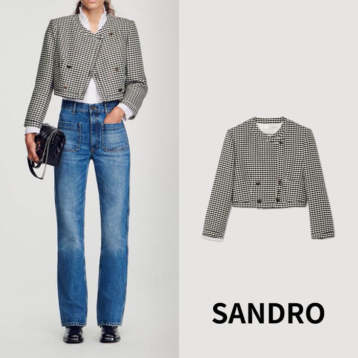 SANDRO 산드로 하운드투스 패턴 긴팔 숏 재킷